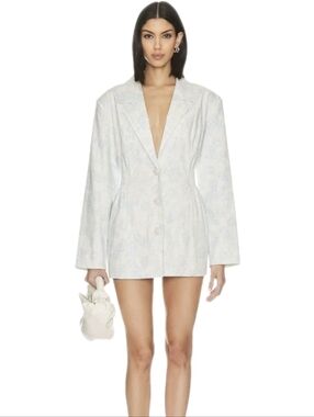 For Love and Lemons Chantal Blazer Mini Dress Blue and White Toile Sz M $198 NEW